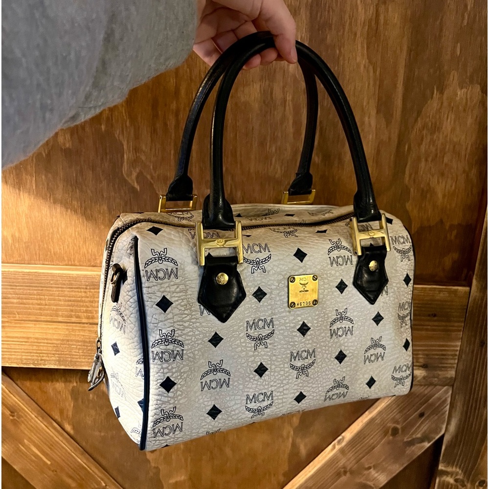 Authentic MCM Vintage Leather Handbag White and black hand bag